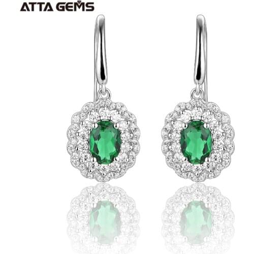 ATTAGEMS Luxury 925 Sterling Silver Emerald Moissanite Gemstone Drop Dangle Wedding Engagement Earrings Fine Jewelry for Women