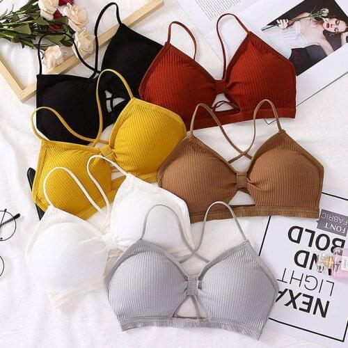 French Triangle Cup Mixed Color Sling Wrap Chest Japanese Threaded Sexy Cross Tube Beautiful Back Bra Wire Free Women Underwear