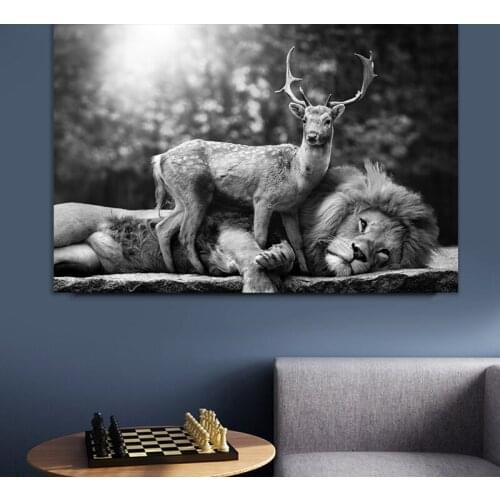 Black and White Forest Elk Lion One Piece Wall Decor Poster Modern Decoration Murale Chambre Canvas Prints Dropship Home Decor