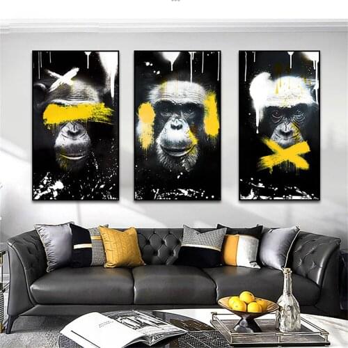 Black Monkey With Colorful Mark Painting HD Prints And Posters On Canvas Garden Wall Art Picture for Livinng Room Home Decor