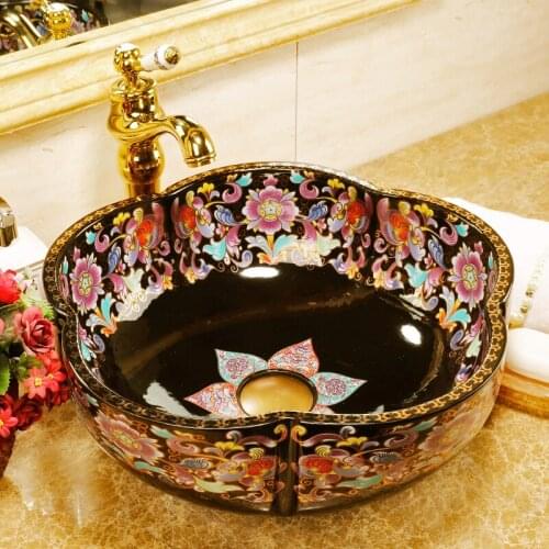 Europe style chinese Jingdezhen Art Counter Top ceramic wash basin commercial bathroom sinks