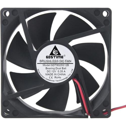 Gdstime High Speed 0.35A 80x80x25mm 12V 2Pin Ball Bearing DC Cooling Fan 80mm