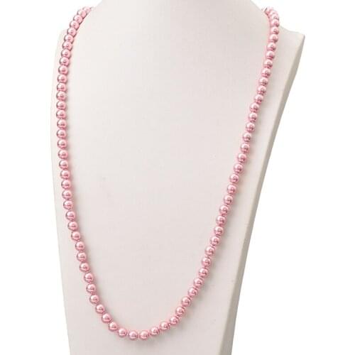 Glouries Pink Pearls Beads 8mm Size For Diy Long Imitation Pearls Enchanted Necklace 36inch Female Jewelry Wholesale H862