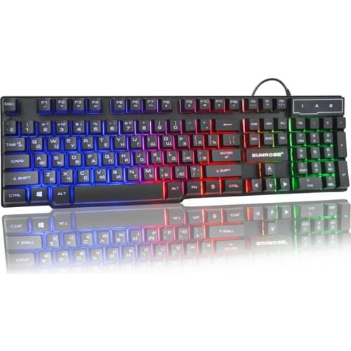 Gaming Keyboard RGB Mechanical Feeling Keyboard 104 Keycap Russian English USB Wired Ergonomic Mix Backlit For PC Laptop Tablet