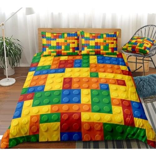 Toy Print Bedding Set Dot Building Blocks Comforter Cover Kids Boy Bed Cover Colorful Bricks Game Bedlinen Duvet Cover Set
