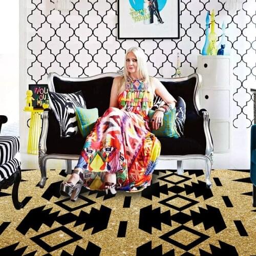 Bohemian Style Black/Gold Geometric Large Size Carpets for Living Room Bedroom Area Rugs Coffee Table Sofa Antiskid Floor Mats