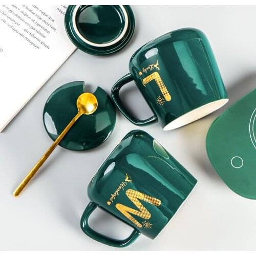 Mug customized 26 letters coffee cup constant temperature 55 ° water cup with lid with spoon with constant temperature pad