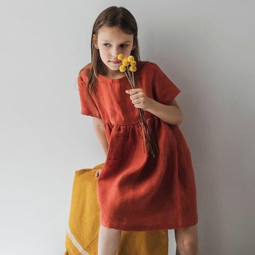 Linen girl Mori dress 2020 summer new childrens clothing literary cotton and linen short-sleeve princess dress TZ30