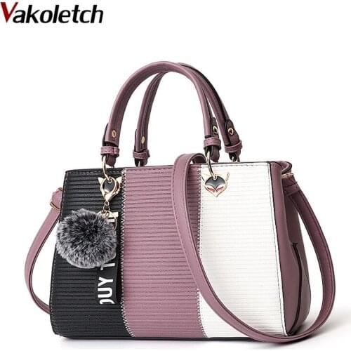 Patchwork Handbag Party Purse Ladies Messenger Crossbody Shoulder Bags Women Handbags Women Hairball Ornaments Totes KL741
