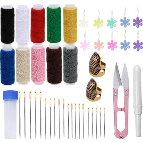 MIUSIE 46 PCS Sewing Kit with Sewing Thread Hand Sewing Needles Tailor Scissor Thimble Seam Ripper Needle Threader for Sewing
