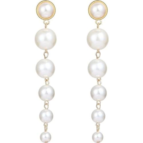 Trendy Elegant tassel Simulated Pearl Long Earrings Pearls String Statement Dangle Earrings For Wedding Party Gift