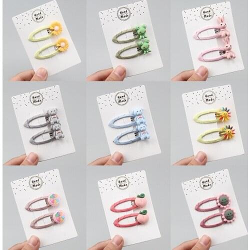 2 Piece Hair Clip Set Cute Animal Fruit Girl Hairpin Hair Accessories Childrens Sun Flower BB Clips Bangs Clip Headdress Gift