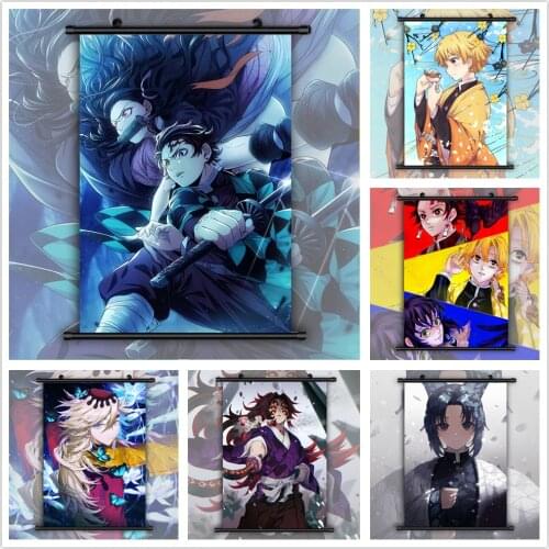 Demon Slayer Kimetsu no Yaiba Tanjirou Nezuko Zentisu Shinobu Douma Giyuu Kokushibou Anime manga wall Poster Scroll