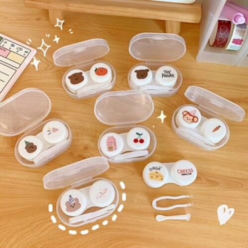 New Lovely Colorful Cartoon Fruit Bear Pattern Portable Contact Lens Case For Women Girl Gift Container Box