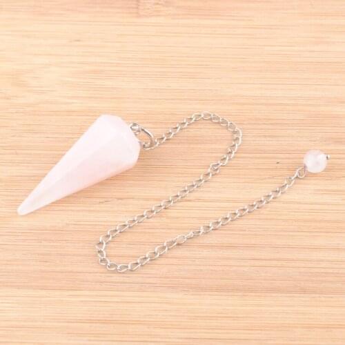 Wholesale 5Pcs Women Pendant Amulet Natural Healing Stone Rose Quartz Jewelry Reiki Pyramid Hexagonal Pendulum Chain QN4167