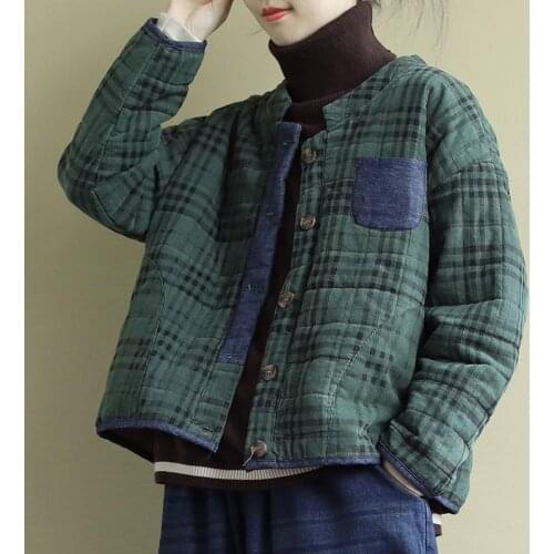 2020 autumn winter short topcoat women thin jacket fashion standing collar latticed retro outwear