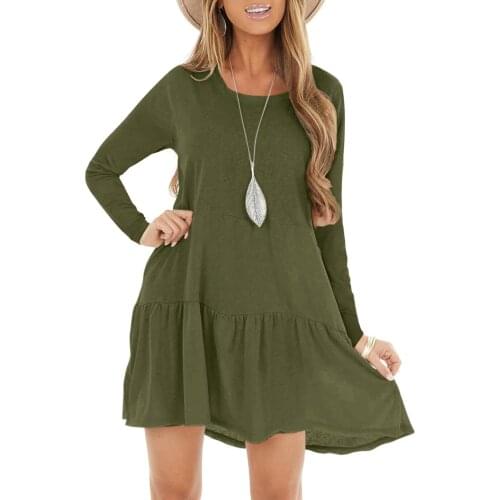 Autumn Womens Floral Dresses, Long-sleeved Round Neck Lotus Lace, High-waisted Loose Female Puffy Dress, Casual Street Wear