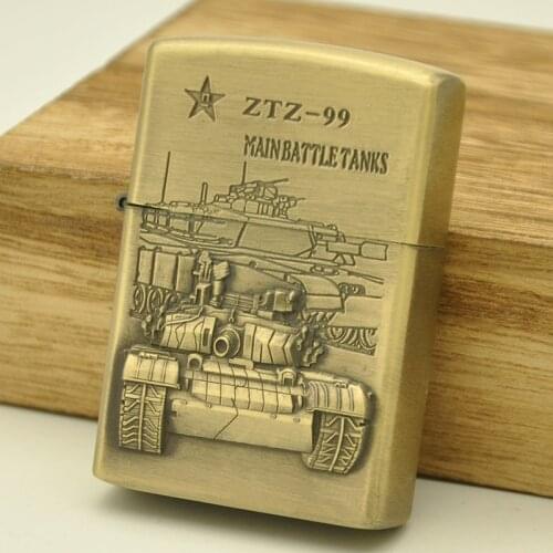 Personalized Retro Zinc Alloy Bronze Brushed Relief Fighter Design Stainless Steel Windproof Kerosene Lighter Gift
