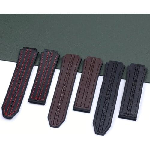 25*19mm Leather stiching Nature rubber silicone watchband watch band for Hublot strap for Fusion for big bang buckle