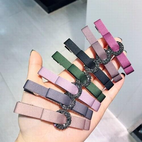 Korean New Spring Simple Small Fabric Bow Tie Rhinestone Duckbill Clip Girl Women Fashion Headwear Barrettes Hair Accessories