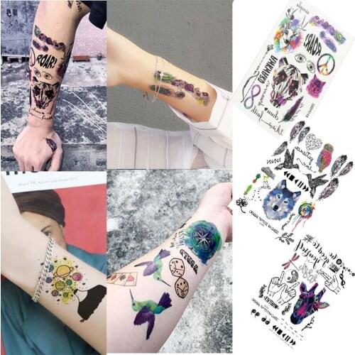 Temporary tattoo sticker Geometric patterns animal Wolf for men body art skull sleeve strass visage colorfull cool stuff thing