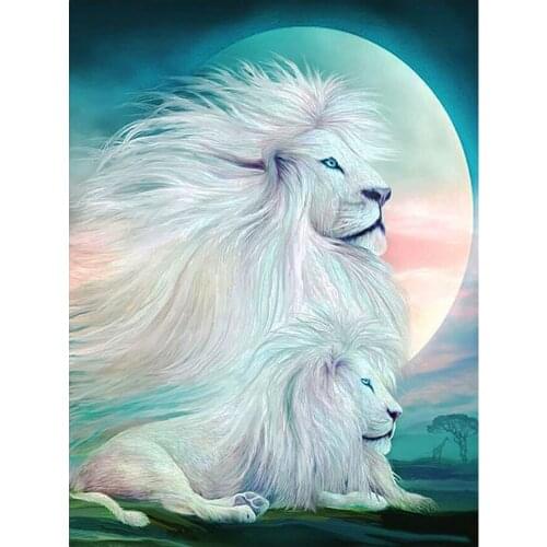 Bright Moon White Lion Animal Diamond Painting Round Full Drill Nouveaute DIY Mosaic Embroidery 5D Cross Stitch Home Decor Gifts
