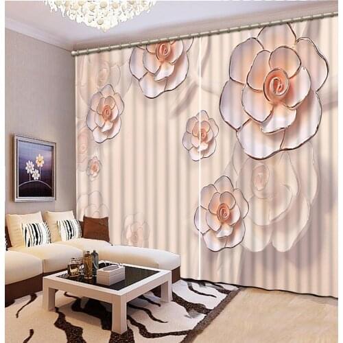 3D Custom Photo Hand painted pink flower blackout Curtain Drape 3D Window Curtains For Living Room Door Kitchen Bedroom