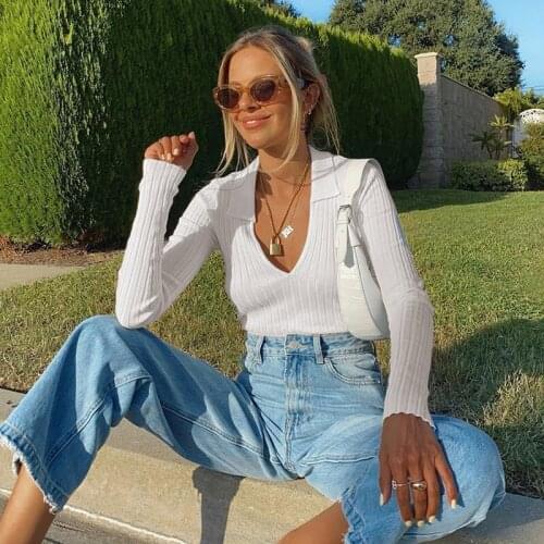 Vintage Crop Top Women Sexy Knitted T Shirt Grunge Aesthetic Streetwear Slim V-neck Long Sleeve Solid Knit Striped Sweater y2k