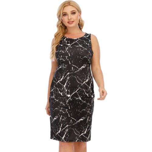 Summer Women 2021 New Casual Print 4xl Elegant Sleeveless Sexy Slim Dress vintage Office Work Dress Vestidos