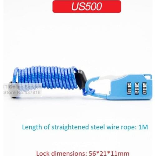 1PCS 3 Digit Combination Anti-theft Password Padlock Backpacks Zipper Bags Padlock US500 + 1M Spring Steel Wire Rope