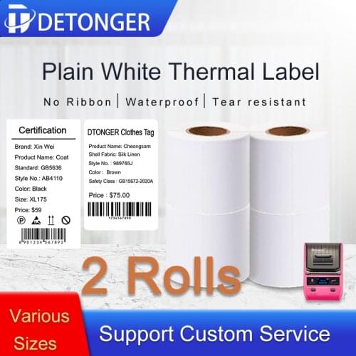 2 Rolls White Thermal Synthetic Label Paper Adhensive Bacord QR Code Price Tag Waterproof Oilproof Scratchproof Anti alcohol