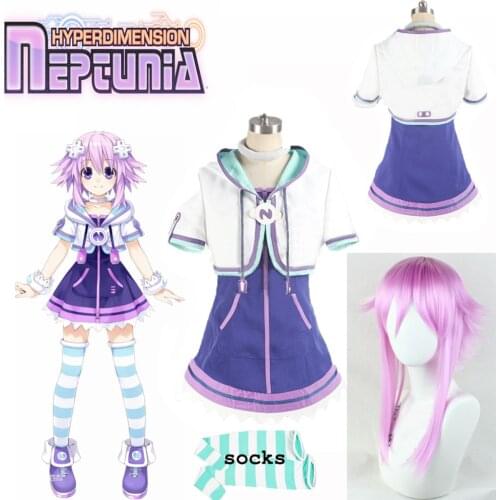 2020 Hyperdimension Neptunia Neptune Cosplay Costume Halloween Uniform Outfit Coat+Skirt+Nekc+Socks+hair accessory Custom-made