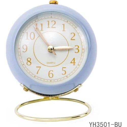 3.5Inch Metal Alarm Clock Round Desktop Quartz Clock Bedside Decoration
