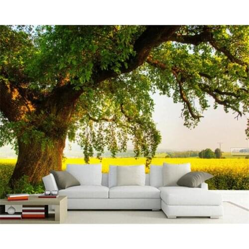 Beibehang 3D Wallpaper Modern Simple TV Backdrop Trees Blue Sky Grassland Wooden Decorative Mural photo wallpaper for walls 3 d