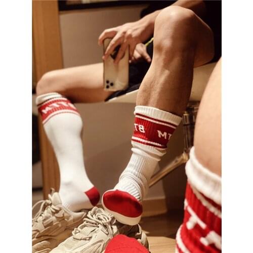 50 Pairs/Lot Unique Design Fashion Men Comfortable Football Socks Sexy Gay Top Vers Bottom Long Tube Stocking Socks