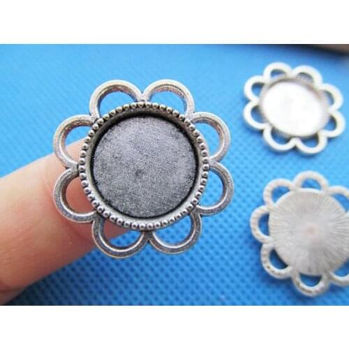 50pcs Antique Silver tone/Antique Bronze Flower Base Setting Pendant Charm/Finding,fit 14mm Round Cabochon/Picture/Cameo