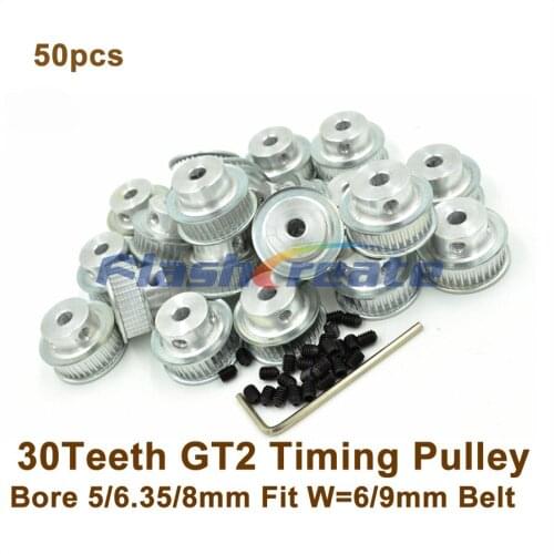 50pcs 30 Teeth GT2 Timing Pulley Bore 5/6.35/8mm Fit Width 6mm 9mm GT2 Timing Belt 30T 30Teeth 2GT Pulley For 3D Printer