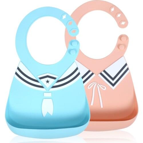 Amboch free sample baby silicone bib hot sell 3D Navy shirt style pattern silicone bibs for babies