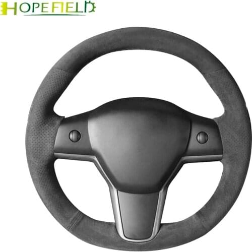 Car Accessories Steering Wheel Cover For Tesla Model 3 2019 Hand-stitched Perforated Alcantara Leather Auto Flying Wheel Case