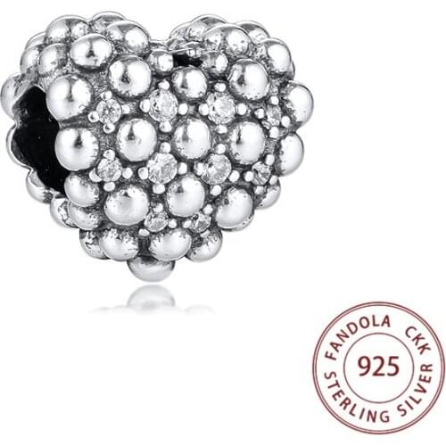 Fits Pandora Bracelet 925 Sterling Silver Beaded Sparkling Heart Charms Beads for Jewelry Making Kralen Wholesale