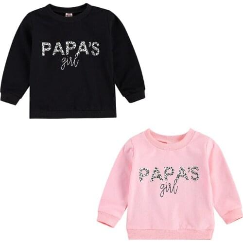Pudcoco Kids Sweatershirt Long Sleeve Round Neck Pink/Black Top with PAPAS girl Letters, For 0-5 Years Girls