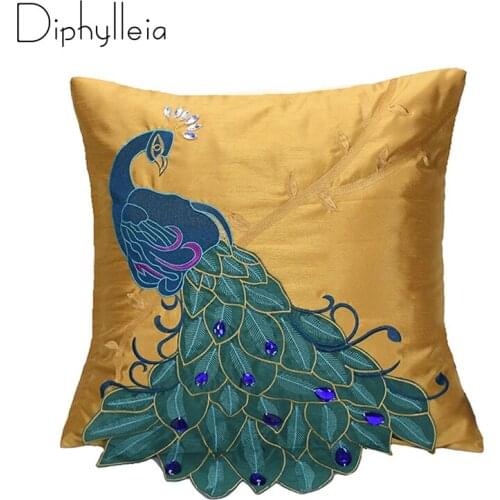 Diphylleia 2021 handwork handmade Peacock Embroidery cushion covers Pillow Case Imitation Silk pillow cover free shipping