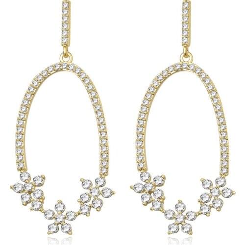 Zircon Flower Long Drop Earrings For Women Rose Retro New Copper Female Dangle Hanging Earring Fashion Ear Jewelry 2020