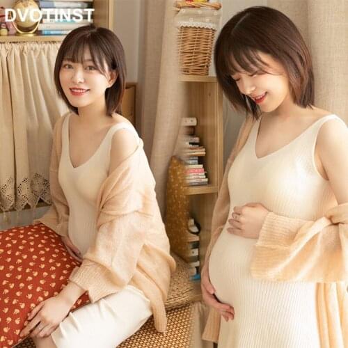 Dvotinst Women Photography Props Maternity Tank V-neck Dresses Pregnancy Elegant Dress Cardigans 2pcs Studio Photoshoots Clothes