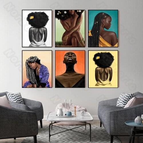 European Style Canvas Painting Poster and Print African Black Charming Sexy Women for Living Rooms Bedrooms Wall Decoration