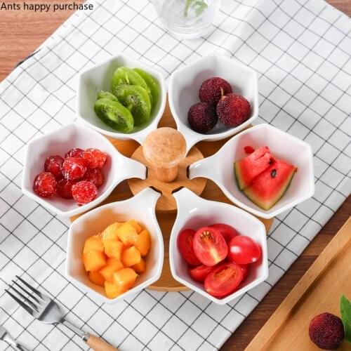 Creative White Ceramics Partition Fruit Dish Household Fruit Platter Dried Fruit Multi-plate Bar KTV Living Room Snack Dish