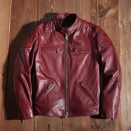 2021 New Red Motorcycle Biker Leather Jacket Genuine Leather Spring and Autumn Coat Slim Quality Sheepskin Soft Clothes