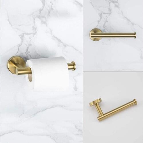 Brushed Gold 2 Piece Stainless Steel Wall Mounted Hand Towel Ring Toilet Paper Holder Bathroom Hardware Accessories Set