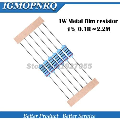 50pcs 1W Metal film resistor 1% 0.1R ~ 2.2M 10R 22R 47R 100R 330R 1K 4.7K 10K 22K 47K 100K 330K 470K 1 2 10 22 47 100 330 1M ohm
