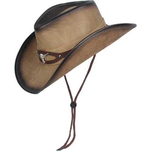 100% Leather Cowboy Hat Women Men Western Sombrero Hombre Hat Pamama Windproof Rope Jazz Hat